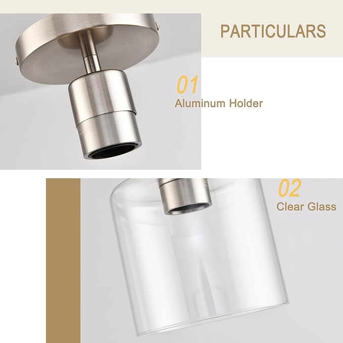 Brushed Nickel Semi Flush Mount Ceiling Light,Modern Ceiling Light Fixture for Closet Hallway Entryway Fixture Brushed Nickel Finish 1 Pack
