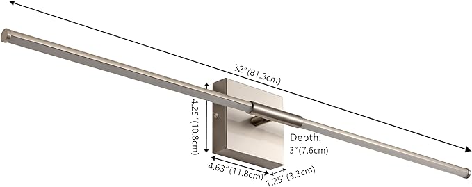 JONATHAN Y 32" Nickel Modern Dimmable Integrated LED Wall Sconce, Minimalist Adjustable Metal Vanity Light for Bathroom Mirror, Bedroom, Hallway, 3000K, ETL Listed (JYL7040E)