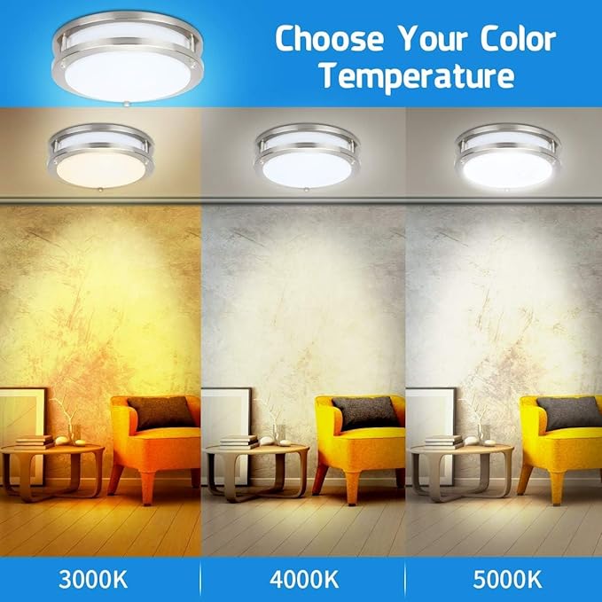 Drosbey 50W Dimmable LED Ceiling Light Fixture, Kitchen Light Fixtures, Flush Mount Ceiling Lights for Bedroom, Bathroom, 3000K/4000K/5000K Selectable, Super Bright 5000LM, UL Listed