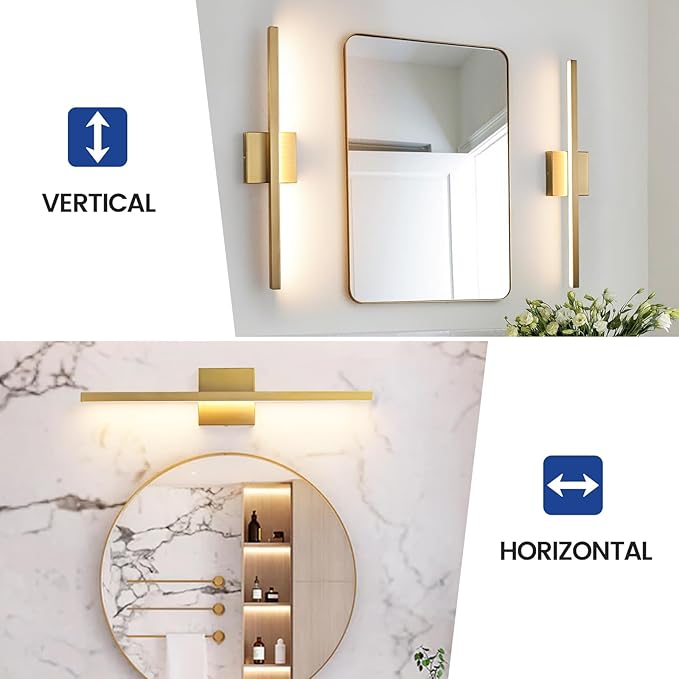 Epinl Gold Bathroom Light Fixtures - 23.6 inch Brushed Gold Vanity Lights for Bathroom Over Mirror Dimmable18W LED Dimmable 5CCT Wall Sconce Lighting Fixture for Bathrooms Bedroom