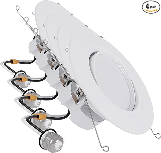 HALO RA 6 inch LED Recessed Light Trim with Adjustable Gimbal, Selectable Lumens and Selectable Color Temperature, Dim-to-Warm Feature, Damp Location Rated RA56LS9FSD2W1EWH (Pack of 4)