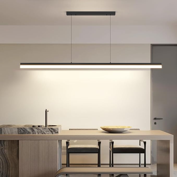 Modern Linear Pendant Light, 47IN Modern Chandelier with Remote Control 3000k-6500K Adjustable Color Temperature, Aluminum Island Lighting Lamp for Dining Room, Living Room