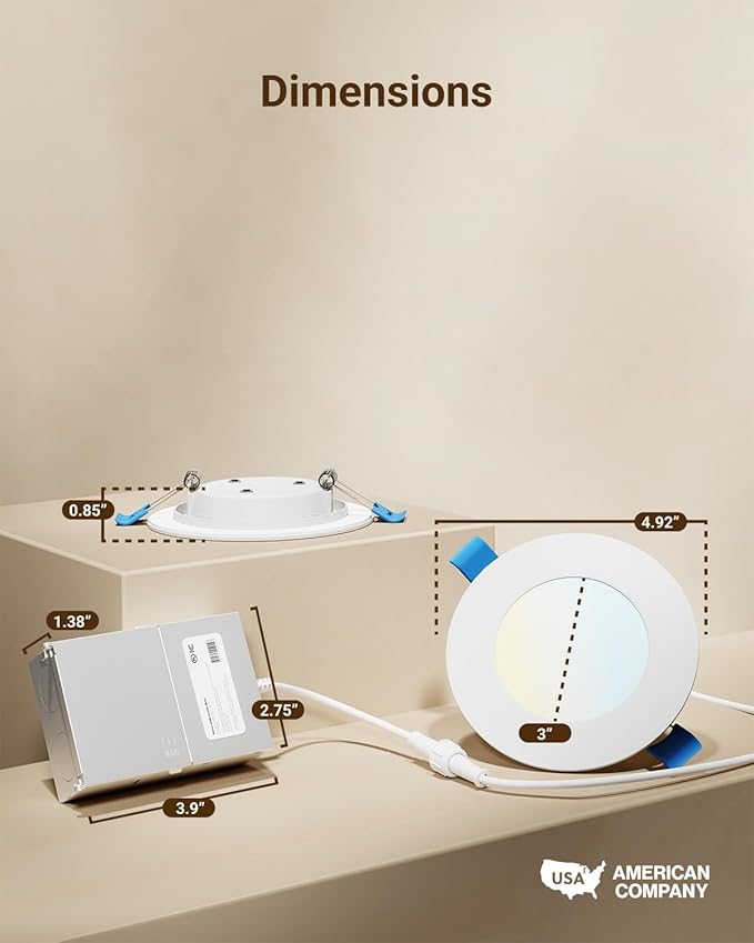 Sunco 6 Pack 4 Inch LED Recessed Lights, Canless Ceiling Light Slim, 700 LM, 10W, Selectable CCT 2700K/3000K/4000K/5000K/6000K, Dimmable, Wafer Thin, with Junction Box ETL