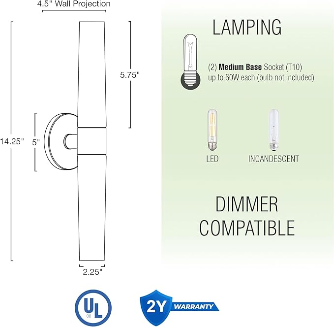 Kira Home Duo 14" Modern Wall Sconce with Frosted Glass Cylinder Shades, Linear 2-Light Wall Light, Warm Brass Finish