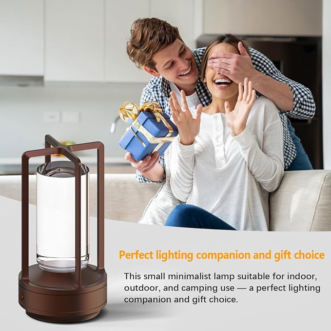 Cordless Portable Table Lamp Rechargeable for Indoor/Outdoor, 3000mAh Small Battery Powered Operated Lights, 3 Color Modes Dimmable Waterproof, LED Desk Lamp for Restaurant/Bedroom/Camping (Brown)