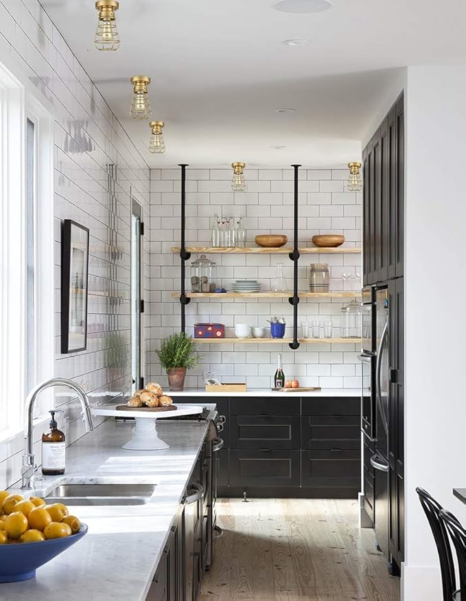 Industrial Flush Mount Ceiling Light Fixture, Gold Farmhouse Mini Metal Cage Light, Vintage Rustic Close to Ceiling Light Fixture for Kitchen Hallway Entryway Entrance Stairway Laundry Room
