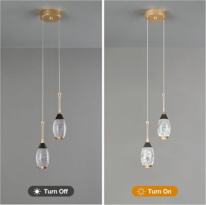 Modern Black Gold Pendant Light Dimmable LED Ceiling Light Fixtures Mini Teardrop Crystal Pendant Lighting for Kitchen Island Bedroom Hallway Entryway (2 Light，Champagne Gold)