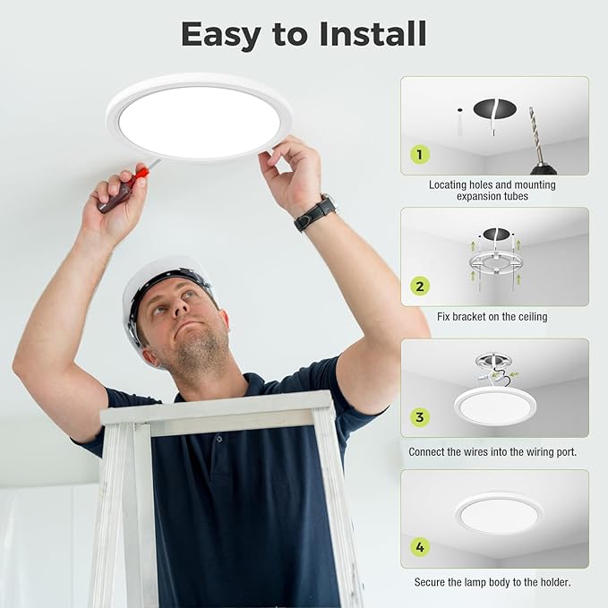 4Pack LED Flush Mount Ceiling Light Fixture, 12Inch 24W, Dimmable&3000K/3500K/4000K/5000K/6500K Adjustable Low Profile Ceiling Lights, 3200LM Modern Lamp for Bedroom, Porch, Kitchen, Hallway, White
