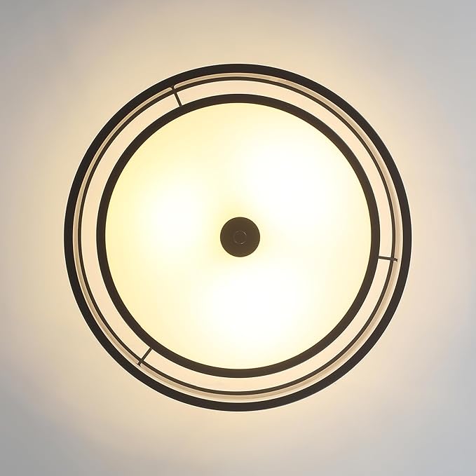 BUXVRCS Semi Flush Mount Ceiling Light Fixture, Modern Light Fixtures Ceiling Mount with Fabric Shade, 3-Light Double Drum Lighting Fixtures Close to Ceiling Light for Bedroom (Black)