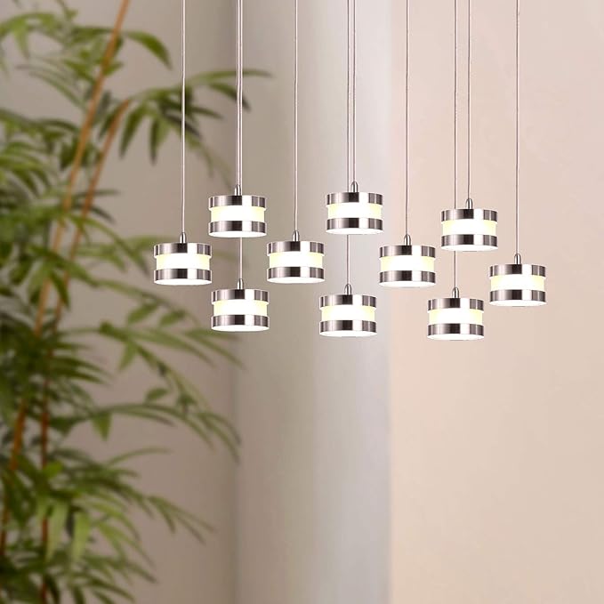 Mercury 10 Mini Pendant Lighting Nickel - LED Hanging Light Fixture for Kitchen Island, Bar, Foyer - Cluster Pendants - Dimmable, Adjustable Wire, Lamp Bulb Included