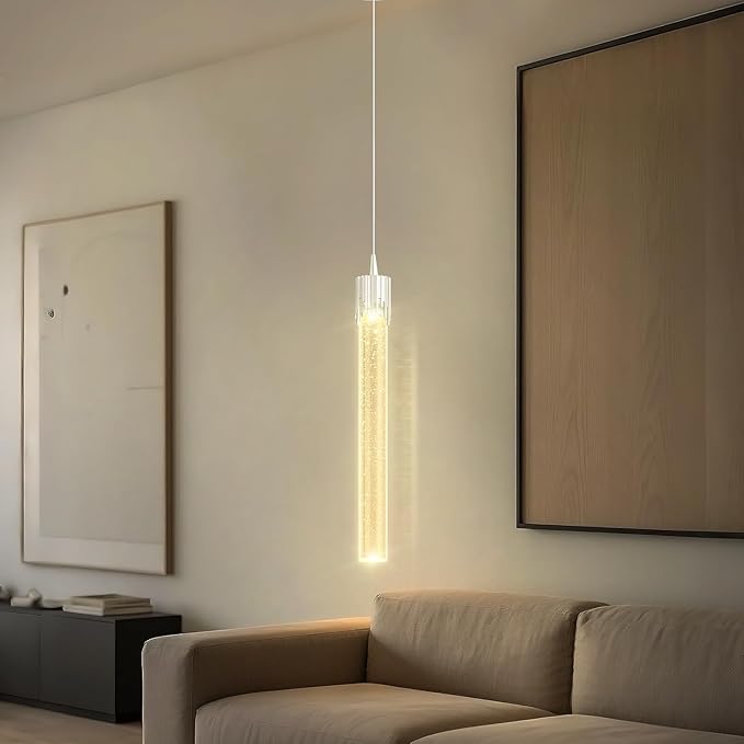 ykolupty Mini 1 Light Chrome Crystal Pendant Lights,Modern Led Kitchen Island Hanging Light Fixture,Adjustable Pendant Lighting for Kitchen Island,Dimmable 2700k-6000k