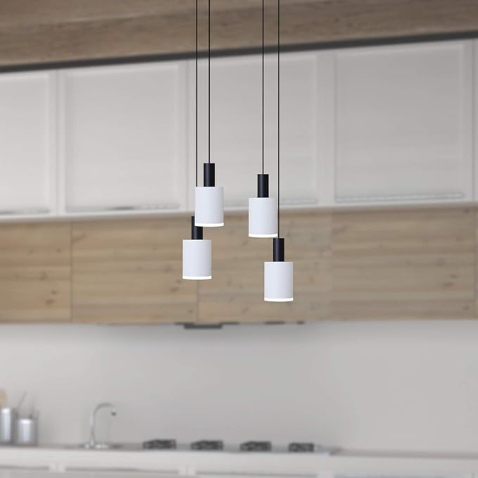 Virgo 4 Mini Pendant Lighting Black-White - LED Hanging Light Fixture for Kitchen Island, Bar, Foyer - Cluster Pendants - Dimmable, Adjustable Wire, Lamp Bulb Included