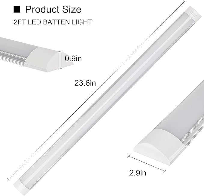 8-Pack 2FT LED Batten, Close to Ceiling Light fixtures, 20W, Ultra-Thin Day Light, 4000K, IP20, LED Ceiling Light for Garage, Stores, Warehouse, Office, Corridor, supermarkets, etc.