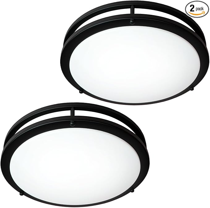 2-Pack Ceiling Light Fixture Black 36W, 13 inch Flush Mount Light Fixtures 3600LM, Modern Ceiling Light No Flicker, 5000K Bright LED Ceiling Lights for Hallways Bedroom Bathroom ETL Listed