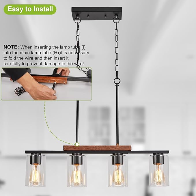 WILON Kitchen Island Lighting, 4 Lights Black Linear Chandeliers Modern Farmhouse Chandelier with Glass Shades for Kitchen Island Living Dining Room Foyer Bedroom(Black,4 Lights)