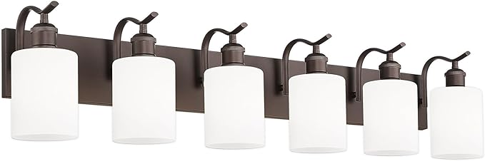 Modern 6-Light Vanity Fixture with Frosted Glass, Wall Mount Over Mirror, Oil Rubbed Bronze,VL01ORBW-6