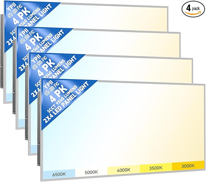 2x4 LED Flat Panel Light Drop Ceiling Office Fixture, 30-72W Selectable, 5000K 5CCT Switchable, 0-10V Dimmable, 24x48 Inch LED Flush Mount Ceiling Light, ETL Listed 4pack