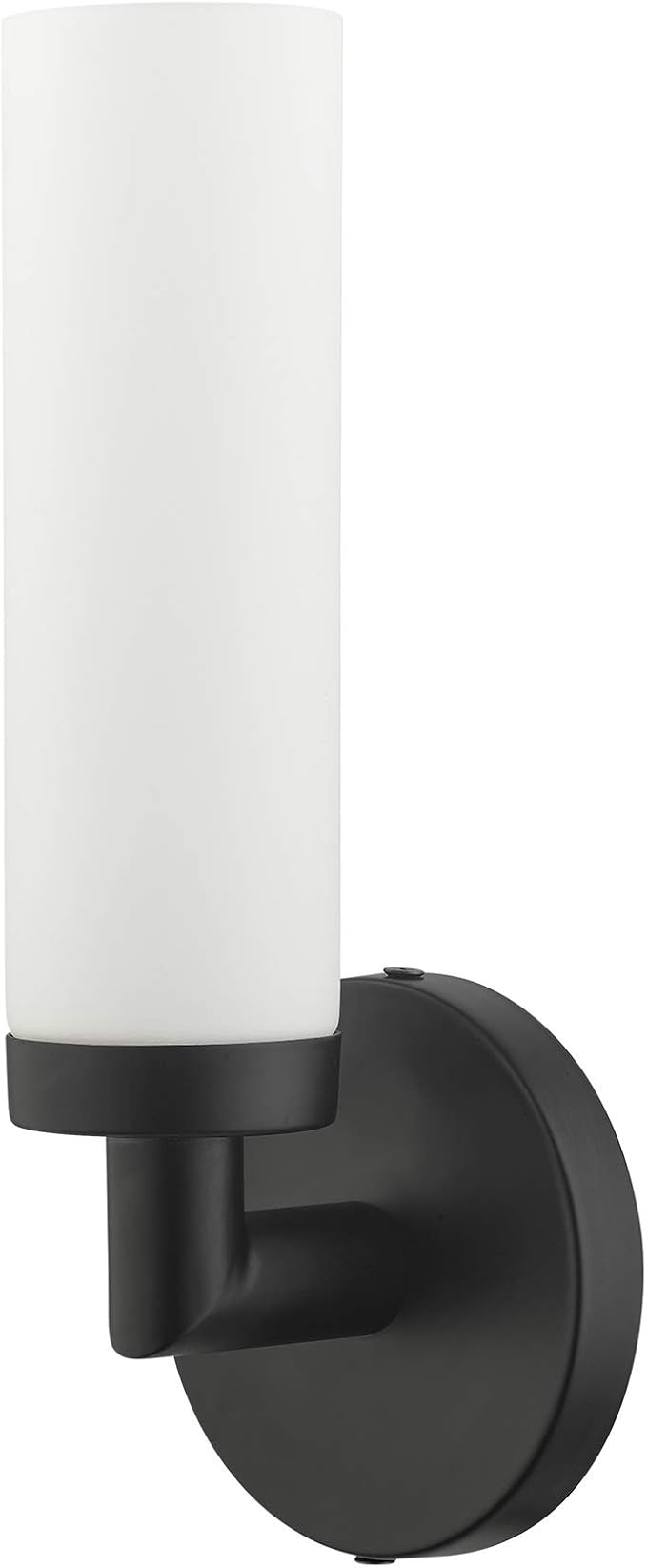 Livex Lighting 10103-04 Aero Collection ADA 1-Light Wall Sconce Light with Satin Opal White Glass Cylinder Shade, Black, 4.25 x 11