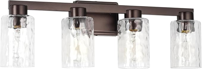 4-Light Bathroom Light Fixtures Modern Oil Rubbed Bronze Vanity Lights with Water Ripple Glass Wall Sconces Over Mirror for Bathroom, Powder Room, Living Room