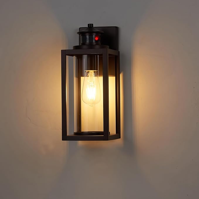 MICSIU Bronze Motion Sensor Outdoor Wall Light, Waterproof Dusk to Dawn Exterior Light Fixture with Clear Glass, 13 Inch Outside Light Fixture for House, Front Porch, Garage, Walkway