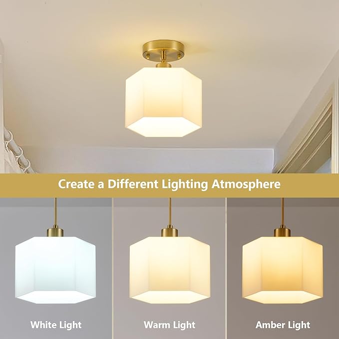 XSDeTu Milk Glass Pendant Lights Kitchen Island 2 Pack, Modern Gold Hanging Light Fixture, Mid-Century Hexagonal Ceiling Lamp, Mini Farmhouse Chandelier for Dining Room Sink Bathroom Bedroom Hallway