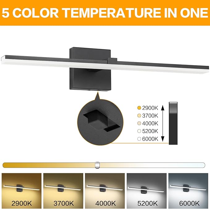 ZUZITO Black Bathroom Light Fixtures Modern Vanity Lights for Bathroom 24in LED Bath Lights Bar 5CCT Dimmable