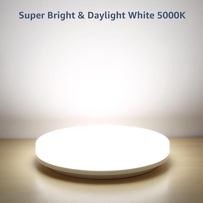 Lepro 8.7 inch Flush Mount LED Ceiling Light for Bathroom, Waterproof, 5000K Daylight White, 1500 LM 15 watt, 120 watt Equiv. Round Flat Low Profile Ceiling Fixture for Laundry, Kitchen, Hallway