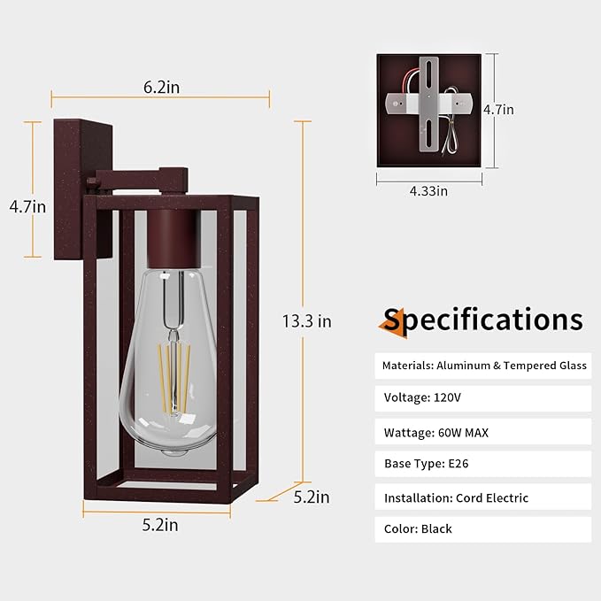 13'' Oil Rubbed Bronze Outdoor Light Fixtures Wall Mount, Large Front Porch Lights, Sensor Exterior Wall Sconce, Waterproof Lantern Lamp,Outside Coach Light for House,Garage,Yard