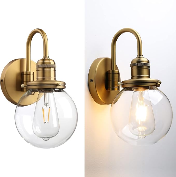 Industrial Vintage U-Shaped Wall Sconce 1-Light with 5.9” Round Clear Glass Globe Shade Indoor Wall Mounted Lamp Fixture
