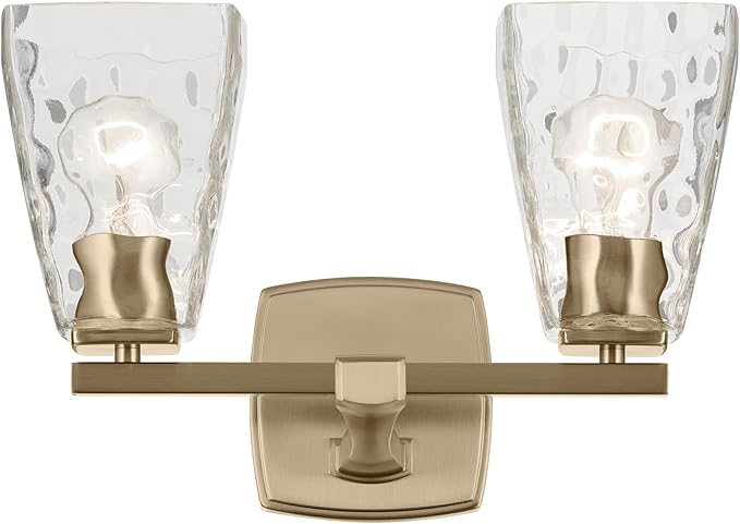 Kichler Marant 14.25" 2-Light Bathroom Vanity Light Fixture with Clear Water Glass in Champagne Bronze for Powder Room Over Mirror (14.25" W x 9.5" H), 55215CPZWTR