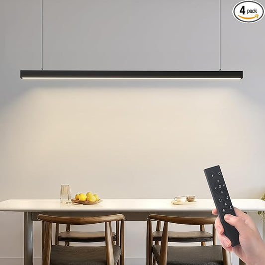 Barrina 4040 Remote Series LED Linear Light Fixture with Remote, 3rd-Generation, 4FT 40W Seamless Connection, 3000K-6000K Color Changing, Dimmable Pendant Lights for Bars Cafe Shop, Black, 4 Packs