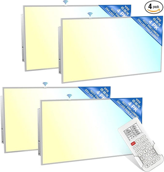 LED Flat Panel Light LED Drop Ceiling Light Fixture, 5 CCT 3000K-6500K Adjustable & 5 Wattage 30-72W Selectable Recessed Back-Lit Fixture for Office(4Pack 2x4 with Motion Sensor and Remote)