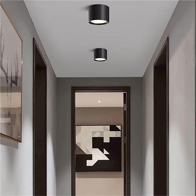 Round Ceiling Light Mid Century Modern Nordic Minimalist Downlight Small Close to Ceiling Lighting Fixture for Living Room Porch Balcony Aisle Corridor Home(Black-12CM,White Light -6000k)
