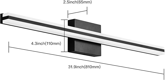 SOLFART Bathroom Vanity Light Fixtures 32 Inch 20W Modern Black LED Bathroom Lights Over Mirror Dimmable Wall Lights