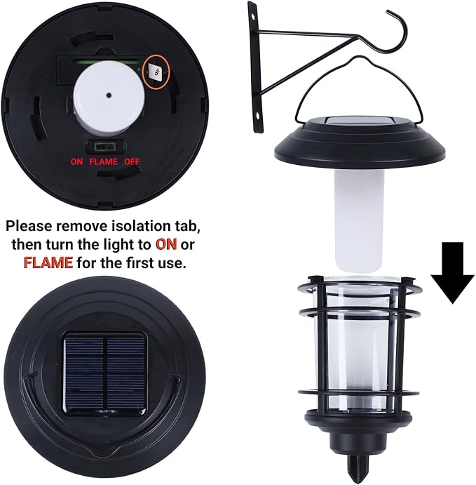 Dynaming Solar Purple Flame Wall Lanterns, Outdoor Halloween Hanging Lights, Flickering Flame LED Auto On/Off Wall Mounted Sconce Lights with Hooks, Waterproof for Garage Stair Patio Porch, 4 Pack