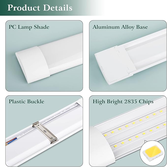 4 Packs 4FT LED Batten Light, Ultra-Thin Slim Ceiling Surface Mounted Light, 40W, 4000K, IP20, LED Ceiling Lamp for Garage, Shop, Hallway, Office, Market