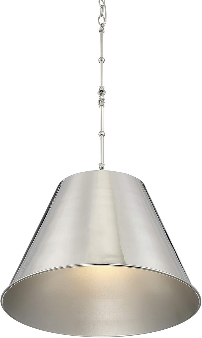 Savoy House 7-131-1-109 Alden Traditional Metal Cone Pendant, 1-Light 60 Watt, 18" H x 34" W, Polished Nickel