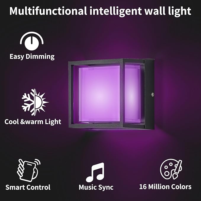 LANFU LED Smart Wall Sconce Light RGB Outside Light for House Patio,IP64 Waterproof Outdoor Wall Lights for House Patio Yards,Exterior Lights APP Control