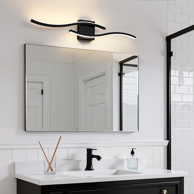 WOSHITU Bathroom Vanity Lights Over Mirror: 31.5 Inch 32W Black LED Bathroom Lighting Fixtures 5CCT Dimmable 2700-5000K Vanity Lighting Modern Bath Sconces Wall Light for Mirror Bedroom Living Room
