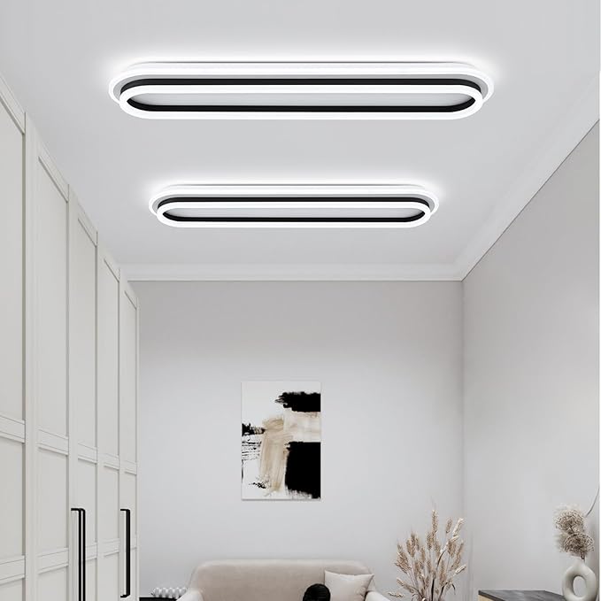 Modern Linear Ceiling Light, 31.5Inch Dimmable LED Flush Mount Ceiling Lamp with Remote Control, Long Kitchen Ceiling Light Fixture for Living Room Dining Room Bedroom Hallway (Black)