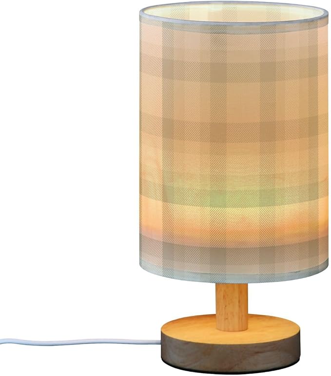 Aslsiy Sage Green Plaid Bedside Table Lamp Checked Nightstand Lamp Night Light Fabric Shade for Bedroom Living Room Home Office