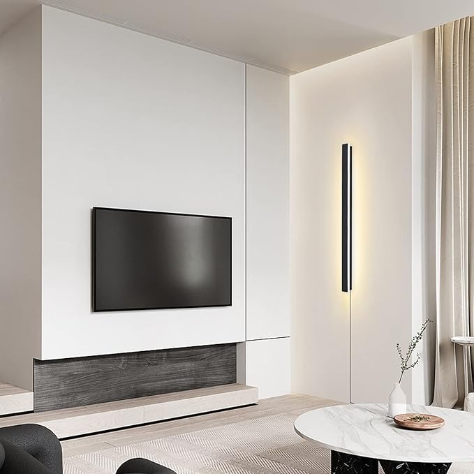 KELUOLY Modern Plug in Long Wall Sconce, 39" Black Matte LED Wall Lights, 20W Warm White 3000K Acrylic Indoor Wall lamp, with 59" Plug Cable for Bedroom, Living Room, Hallway
