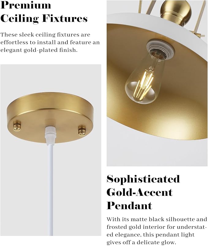 White and Gold Pendant Lights 2 Pack, 13.8 Inch White Farmhouse Pendant Light Kitchen Island, Industrial Pendant Lights, Island Pendant Lights for Kitchen Barn Hallway Porch Dining Room
