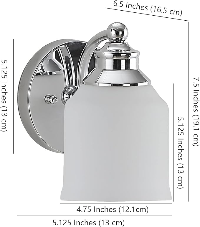 JONATHAN Y 7.5" Chrome Modern Farmhouse LED Vanity Light Wall Sconce Fixture, Frosted White Glass Shade, Dimmable Wall Lamp for Bathroom Mirror Kitchen Sink, UL Listed JYL7549A