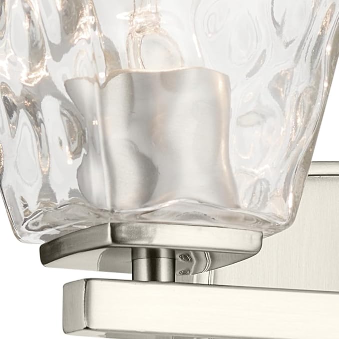Kichler Marant 2-Light Bathroom Vanity Light Fixture with Clear Water Glass in Brushed Nickel, Modern Wall Mount Light for Bathroom Over Mirror (14.25 in x 9.5 in), 55215NIWTR