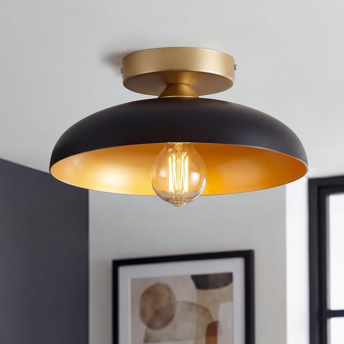 kudos 12 Inch Semi Flush Mount Ceiling Light,1-Light Kitchen Ceiling Lights, Black Ceiling Light Flush Mount for E26 Base Bedroom Hallway Kitchen, KDCL01-BKE