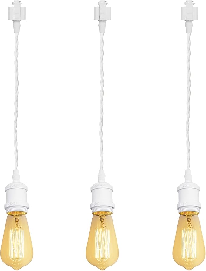 Kiven H-Type Wire Track LightPendants,Cord Length Customization Provided, 3 Lights Restaurant Decorative Pendant Light Industrial Pendant Lamp, Bulb Not Included,White Finish