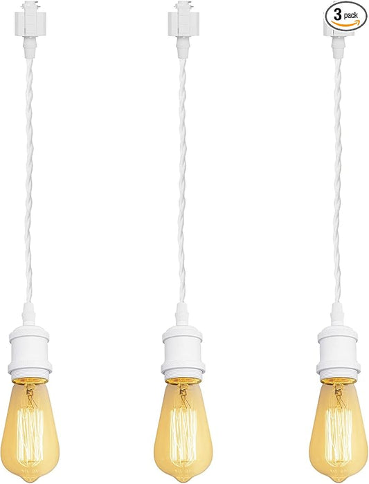 Kiven H-Type Wire Track LightPendants, 11.8 Inch Cord Length White Weave Rope, Restaurant DecorativePendant Light Industrial Pendant Lamp 3 Pack,Bulb Not Included（White）