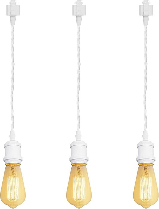 Kiven H-Type Wire Track LightPendants, 59 Inch Cord Length White Weave Rope, Restaurant DecorativePendant Light Industrial Pendant Lamp 3 Pack,Bulb Not Included（White）
