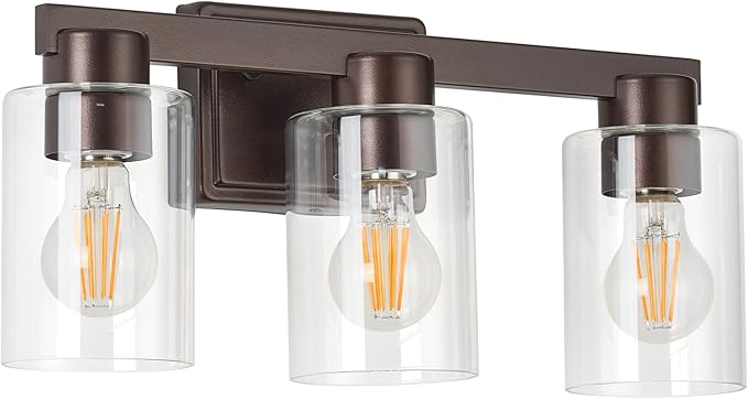 3-Light Bathroom Light Fixtures Modern Vanity Lights with Clear Glass Shade Oil Rubbed Bronze Wall Sconces Over Mirror for Bathroom,Powder Room, Living Room